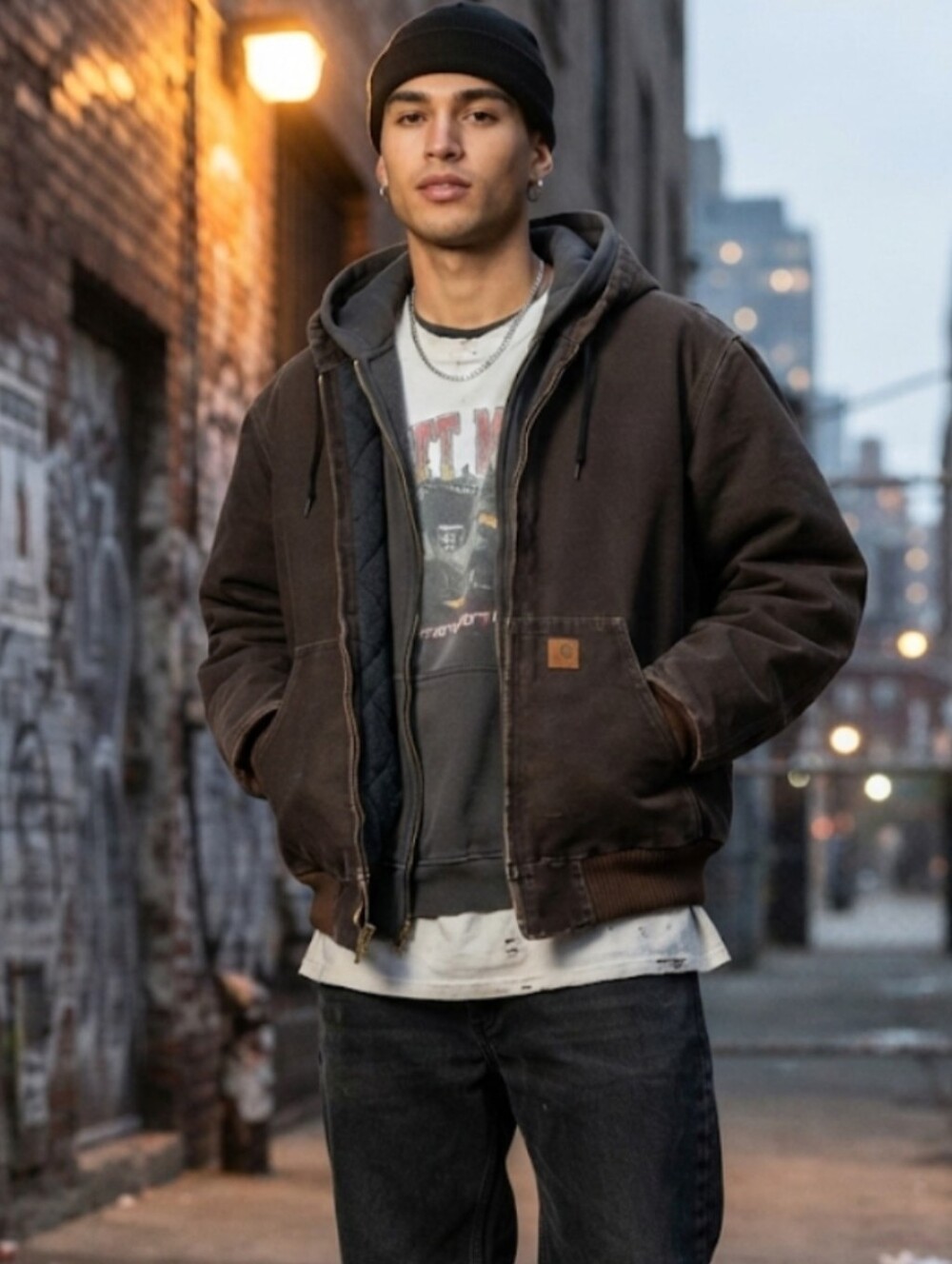 Carhartt J130 DKB Dark Brown Quilt Lined Duck Active Jacket XL Perfect Patina